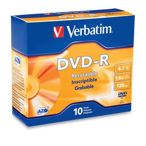 VERBATIM DVD-R (4.7GO/16X) PAQUET DE 10 AVEC BOITIER